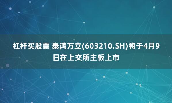 杠杆买股票 泰鸿万立(603210.SH)将于4月9日在上交所主板上市